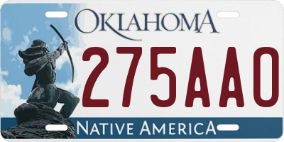 OK license plate 275AAO