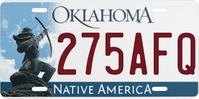 OK license plate 275AFQ