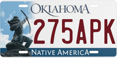 OK license plate 275APK