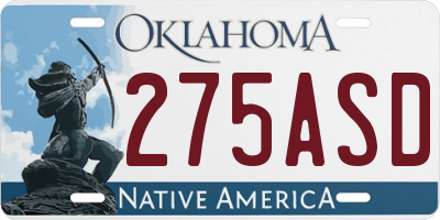 OK license plate 275ASD