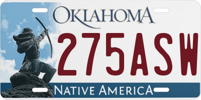 OK license plate 275ASW