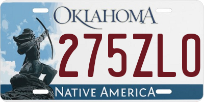 OK license plate 275ZLO