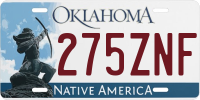 OK license plate 275ZNF