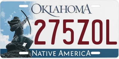 OK license plate 275ZOL