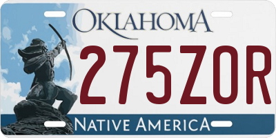 OK license plate 275ZOR