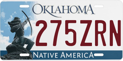 OK license plate 275ZRN