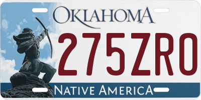 OK license plate 275ZRO