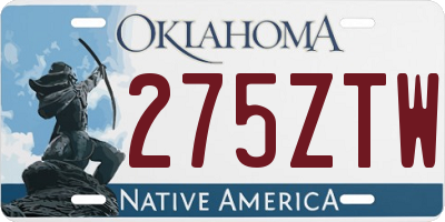 OK license plate 275ZTW