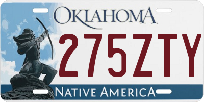 OK license plate 275ZTY