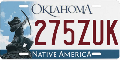 OK license plate 275ZUK