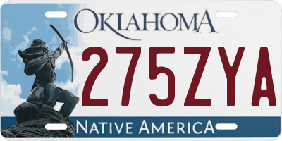 OK license plate 275ZYA