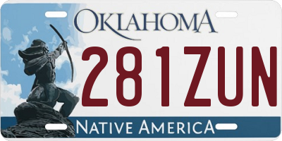 OK license plate 281ZUN