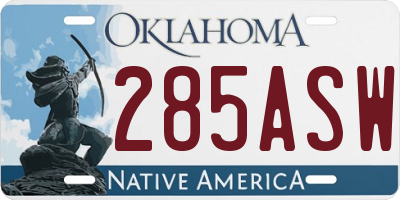 OK license plate 285ASW