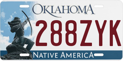 OK license plate 288ZYK