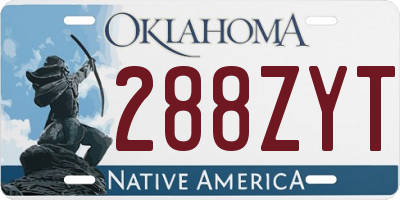 OK license plate 288ZYT