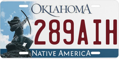 OK license plate 289AIH