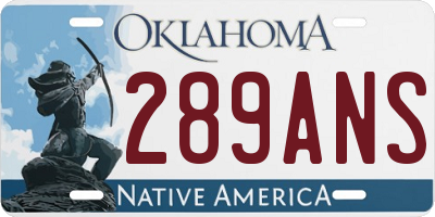 OK license plate 289ANS