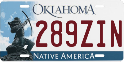 OK license plate 289ZIN