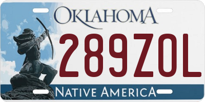OK license plate 289ZOL