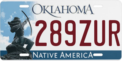 OK license plate 289ZUR