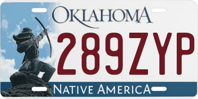 OK license plate 289ZYP