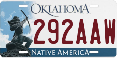 OK license plate 292AAW