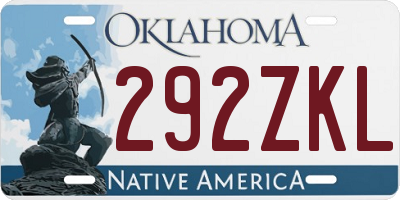 OK license plate 292ZKL