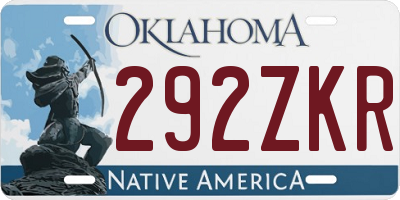 OK license plate 292ZKR