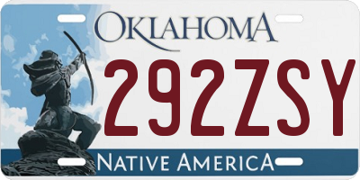 OK license plate 292ZSY