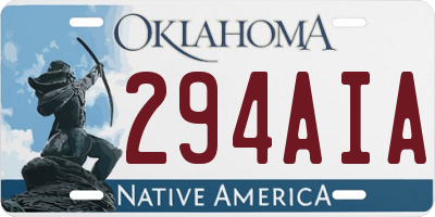 OK license plate 294AIA