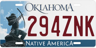 OK license plate 294ZNK