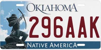 OK license plate 296AAK