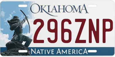 OK license plate 296ZNP