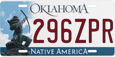 OK license plate 296ZPR