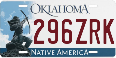 OK license plate 296ZRK