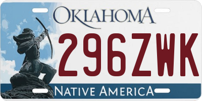 OK license plate 296ZWK