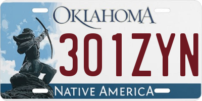 OK license plate 301ZYN