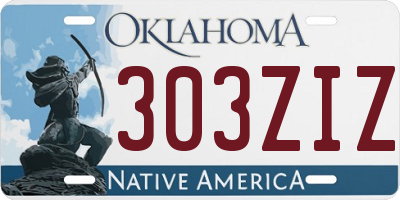 OK license plate 303ZIZ