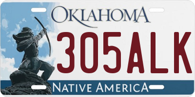 OK license plate 305ALK