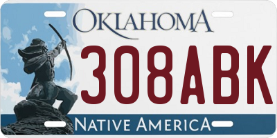 OK license plate 308ABK