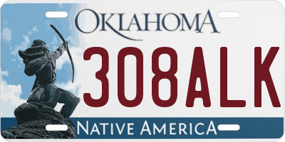 OK license plate 308ALK