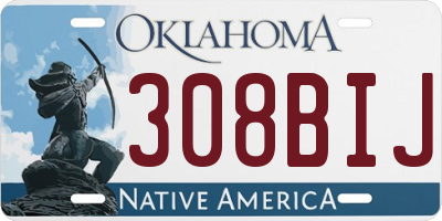 OK license plate 308BIJ