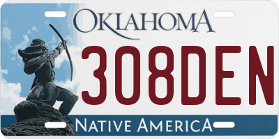 OK license plate 308DEN