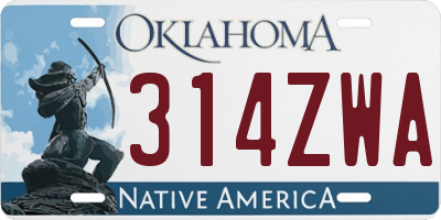 OK license plate 314ZWA