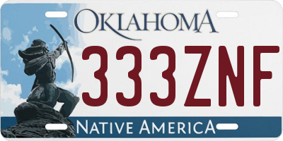 OK license plate 333ZNF