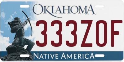 OK license plate 333ZOF