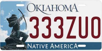 OK license plate 333ZUO