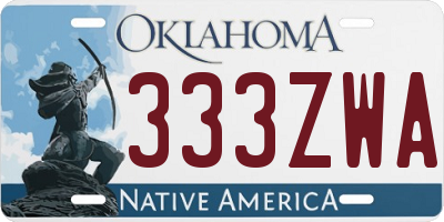 OK license plate 333ZWA