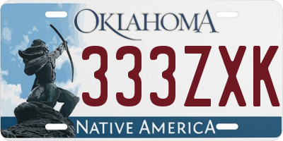 OK license plate 333ZXK