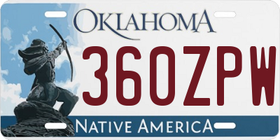 OK license plate 360ZPW